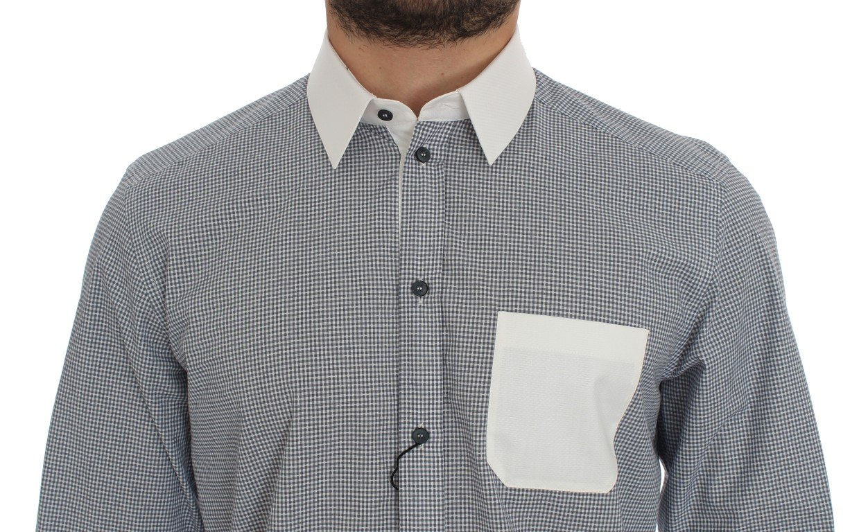 White Blue Cotton GOLD Slim Fit Dress Shirt