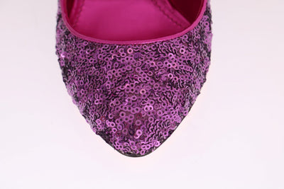 Purple Sequined Mary Janes Leather Shoes