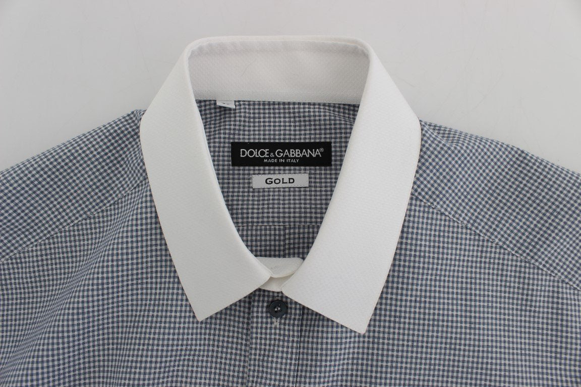 White Blue Cotton GOLD Slim Fit Dress Shirt