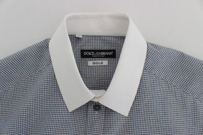 White Blue Cotton GOLD Slim Fit Dress Shirt