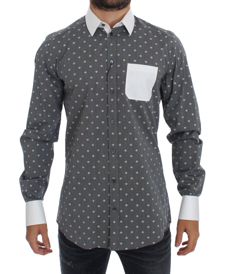 White Gray Cotton GOLD Slim Fit Dress Shirt