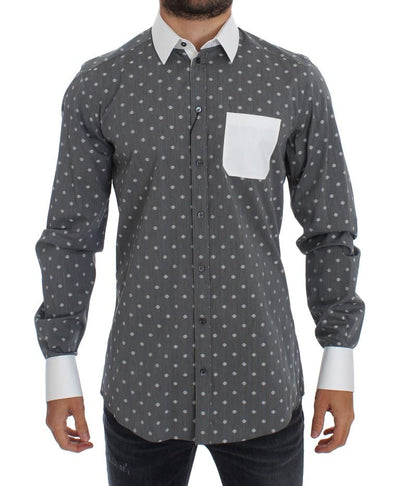 White Gray Cotton GOLD Slim Fit Dress Shirt