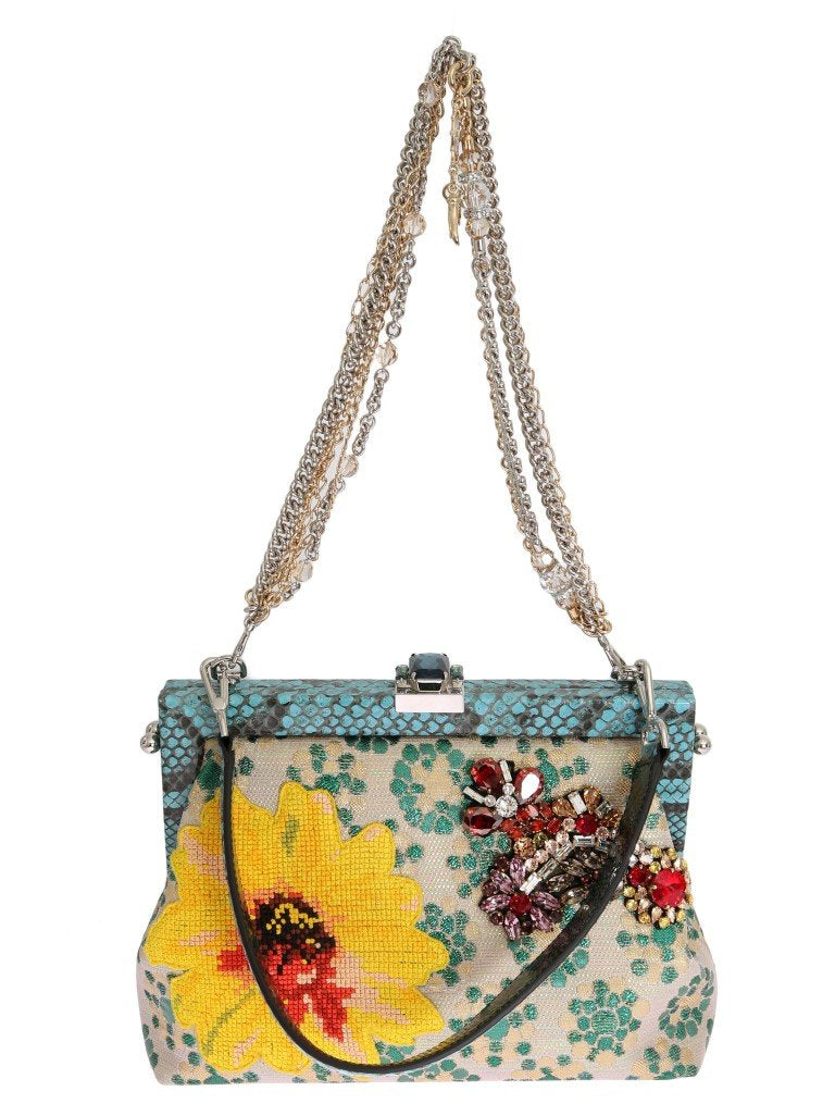 Multicolor VANDA Floral Crystal Blue Snakeskin Bag