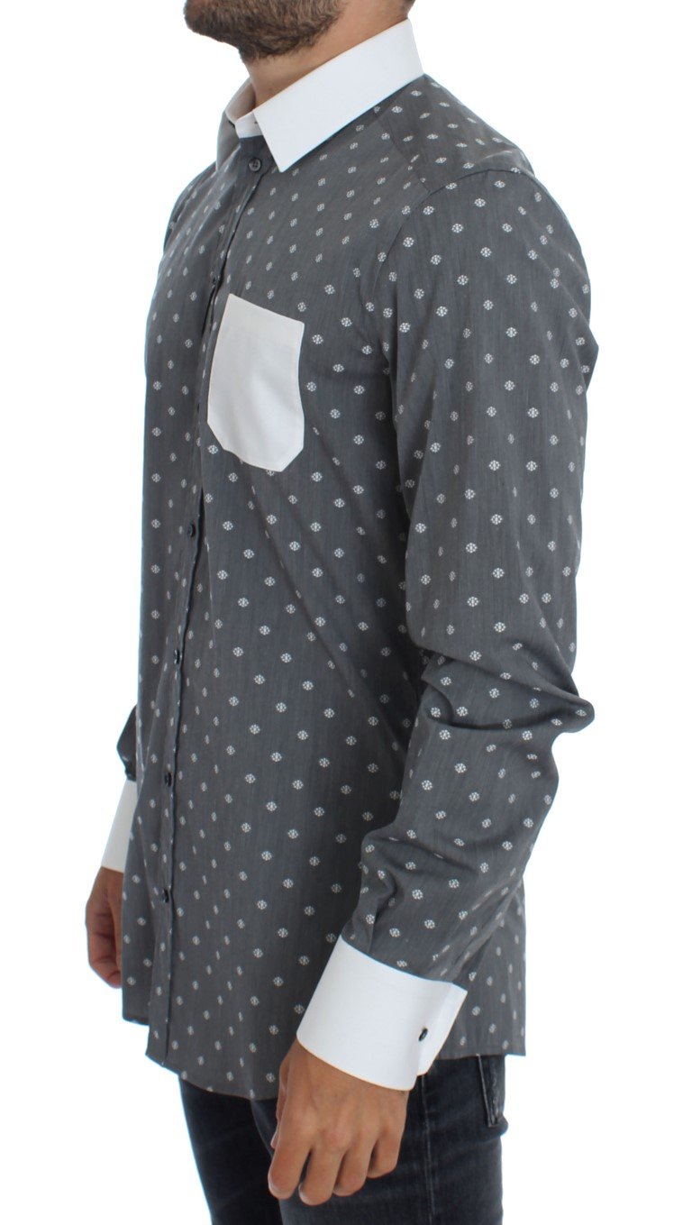 White Gray Cotton GOLD Slim Fit Dress Shirt