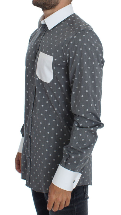 White Gray Cotton GOLD Slim Fit Dress Shirt