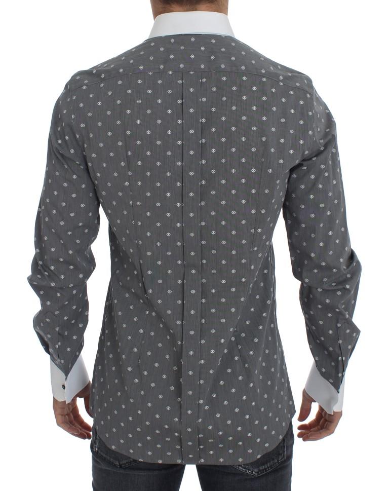 White Gray Cotton GOLD Slim Fit Dress Shirt