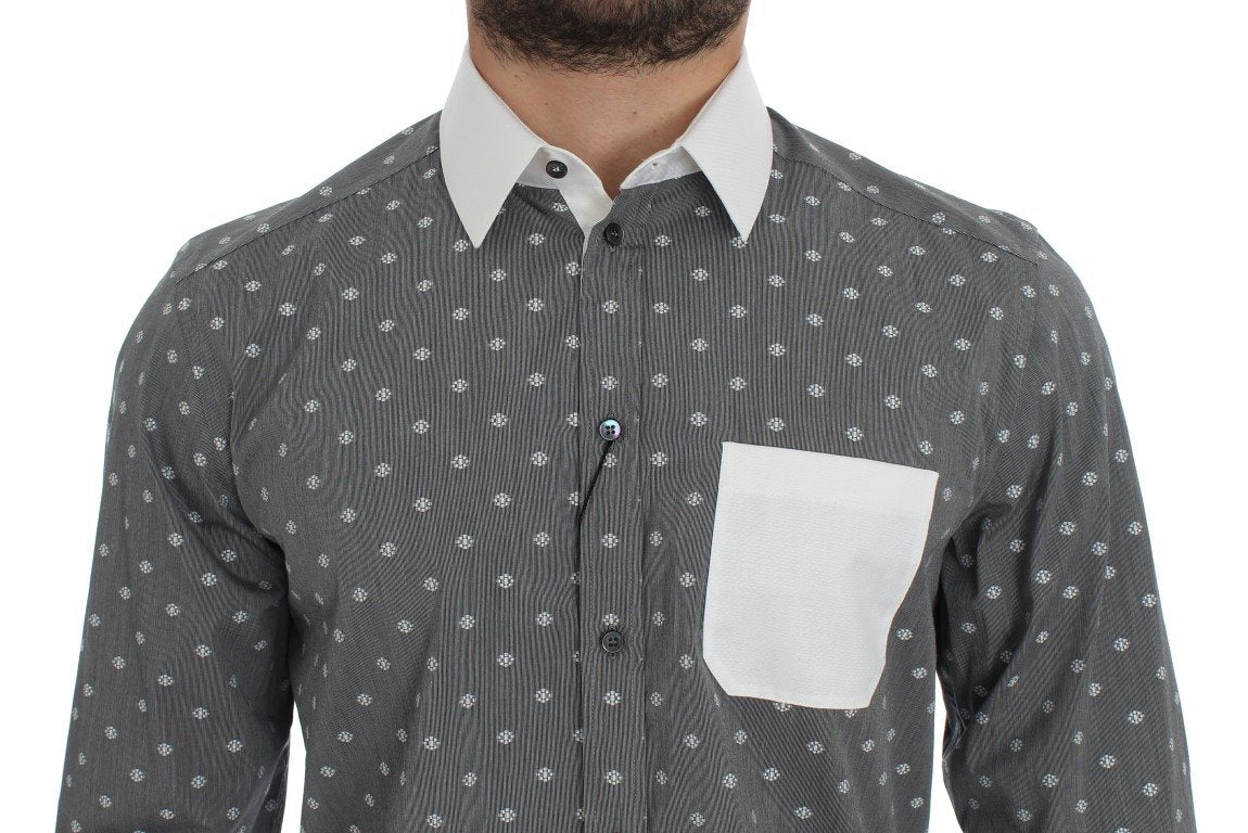 White Gray Cotton GOLD Slim Fit Dress Shirt