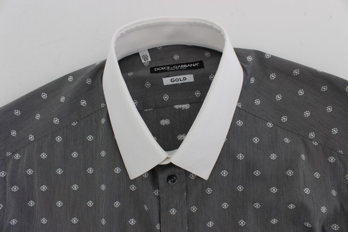 White Gray Cotton GOLD Slim Fit Dress Shirt