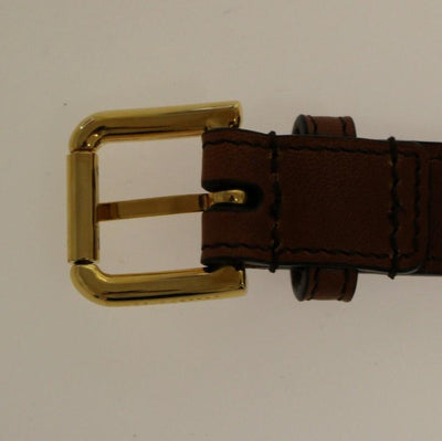 Brown Leather Logo Straw Belt