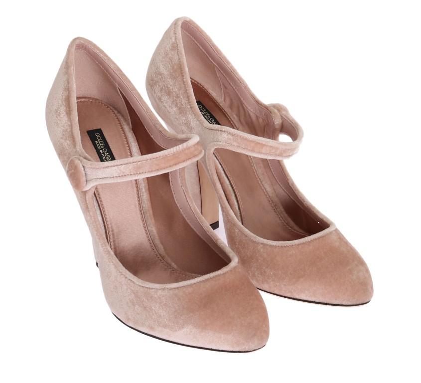 Beige Velvet Mary Janes Leather Shoes