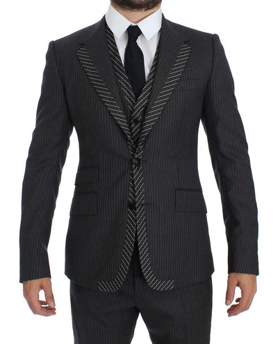 Gray Striped 3 Piece Slim Suit Tuxedo