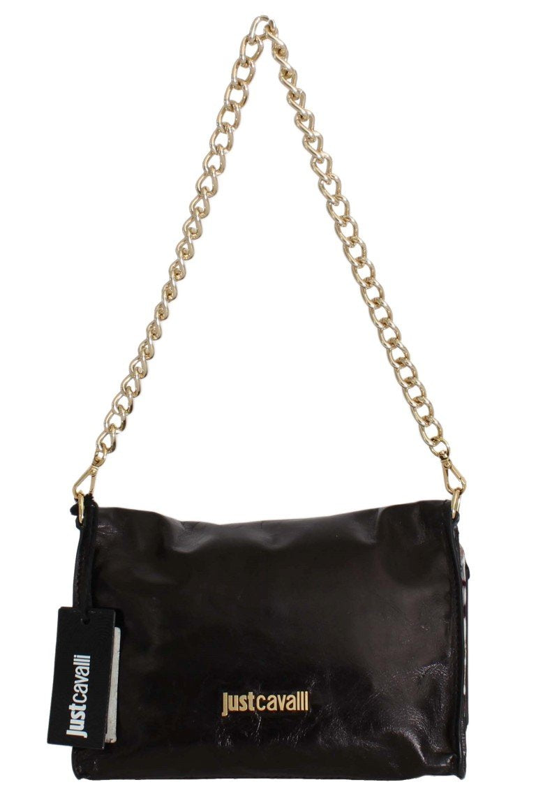 Black Leather Strass Evening Hand Clutch Bag