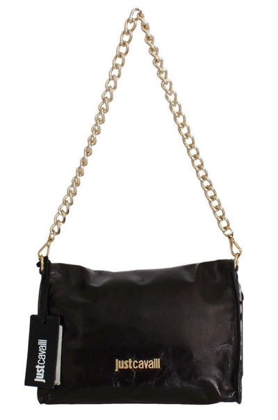 Black Leather Strass Evening Hand Clutch Bag