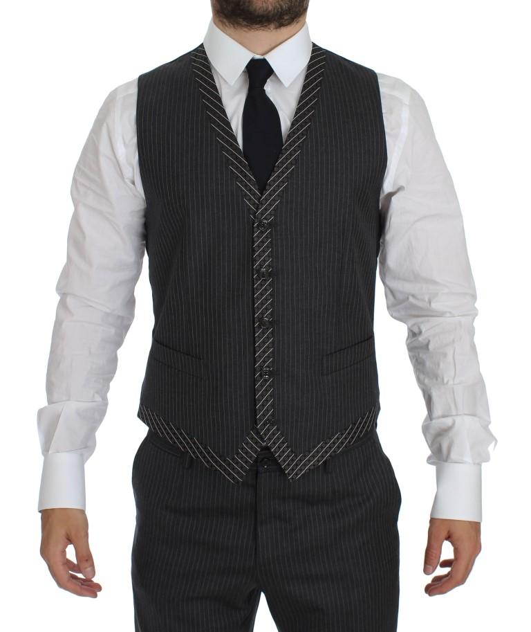 Gray Striped 3 Piece Slim Suit Tuxedo