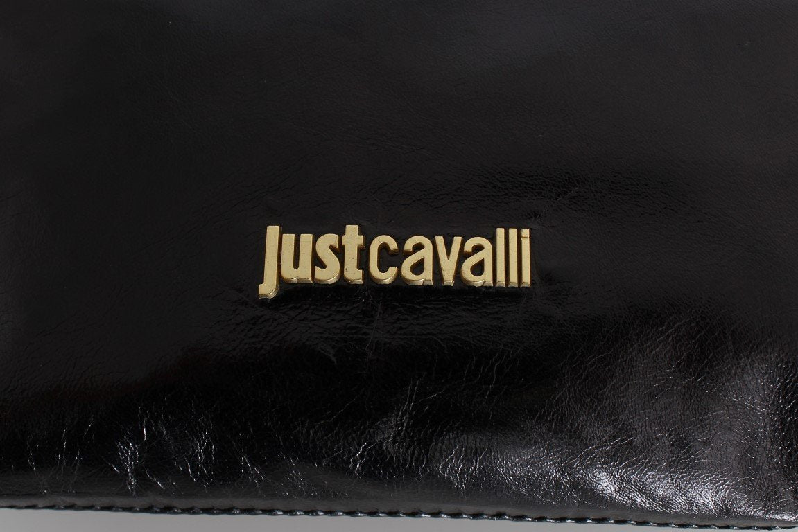 Black Leather Strass Evening Hand Clutch Bag