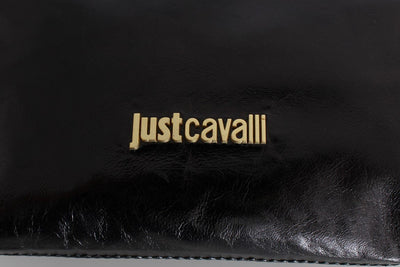 Black Leather Strass Evening Hand Clutch Bag