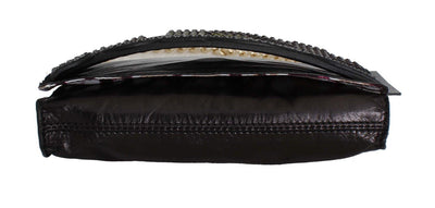 Black Leather Strass Evening Hand Clutch Bag