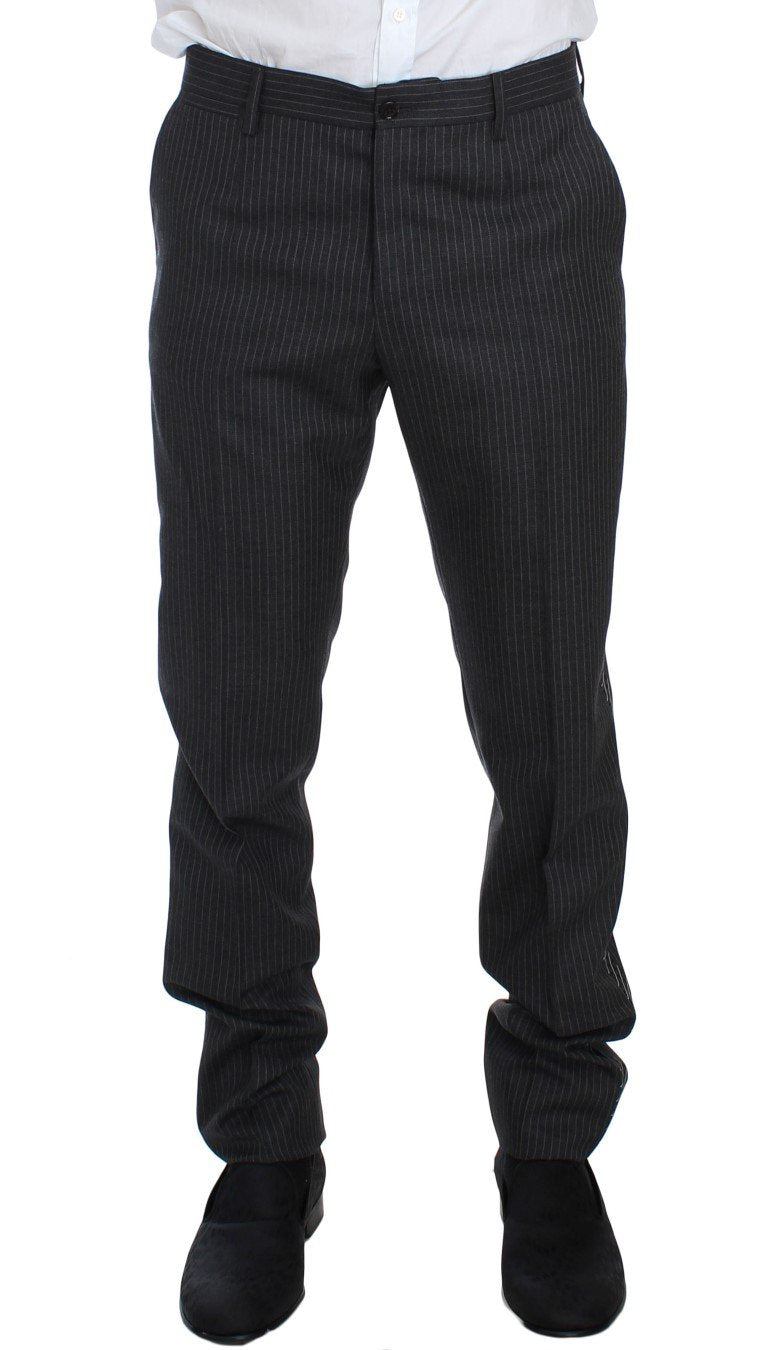 Gray Striped 3 Piece Slim Suit Tuxedo