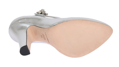 Silver Crystal Mary Janes Leather Shoes