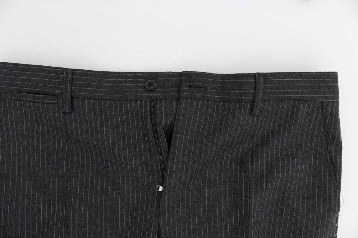 Gray Striped 3 Piece Slim Suit Tuxedo