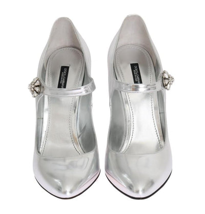 Silver Crystal Mary Janes Leather Shoes