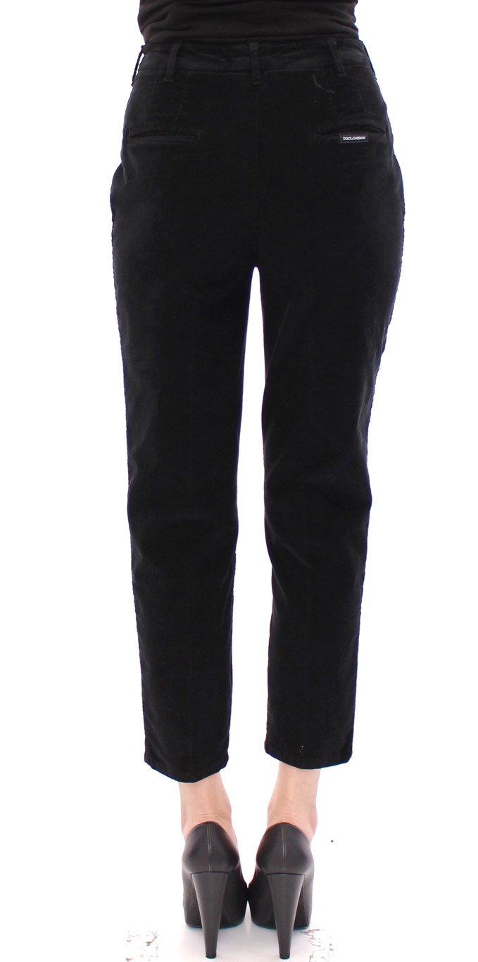 Black Cotton Cropped Corduroys Jeans Pants