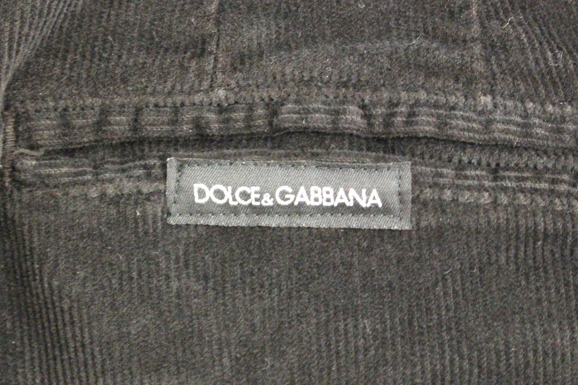 Black Cotton Cropped Corduroys Jeans Pants