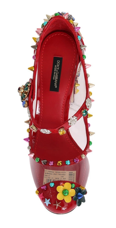 Red Transparent Crystal Studded Shoes