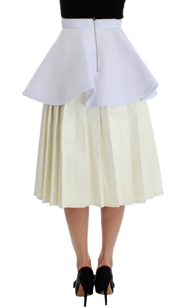 White Peplum A-Line Straight Pleated Skirt