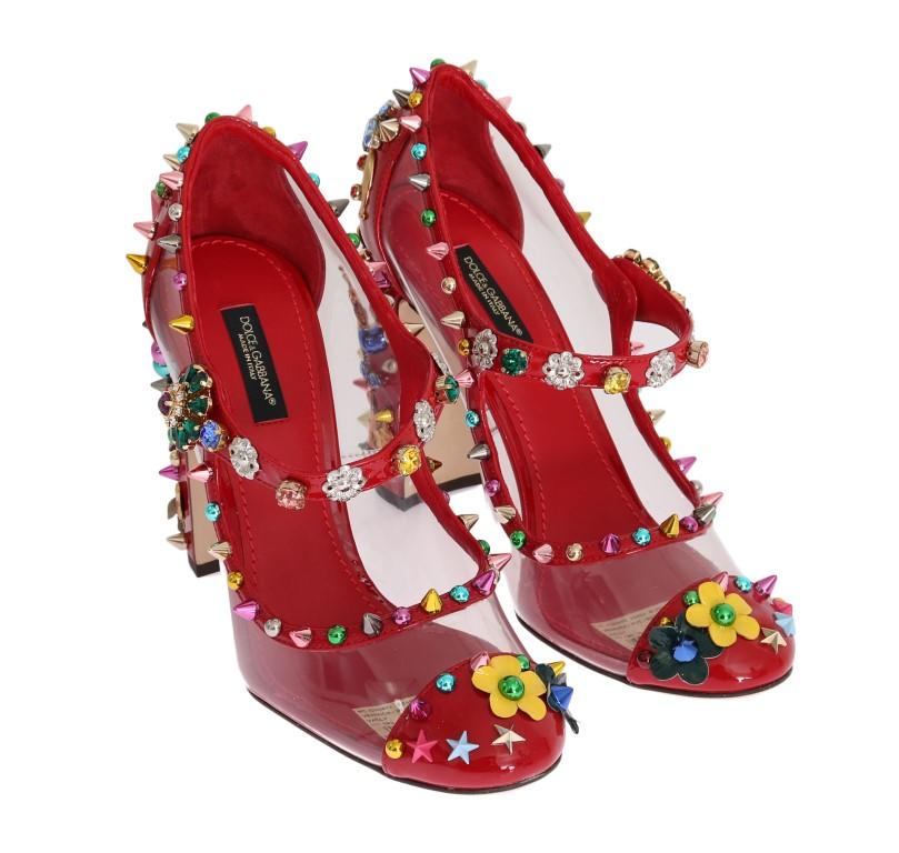 Red Transparent Crystal Studded Shoes