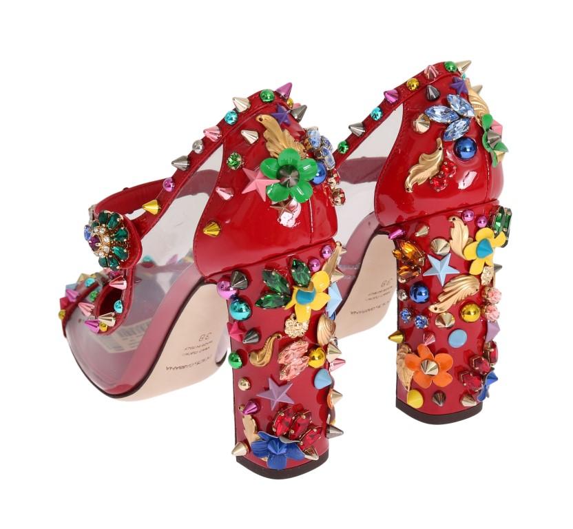 Red Transparent Crystal Studded Shoes