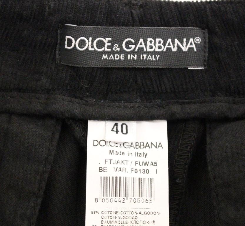 Black Cotton Cropped Corduroys Jeans Pants