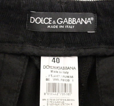 Black Cotton Cropped Corduroys Jeans Pants
