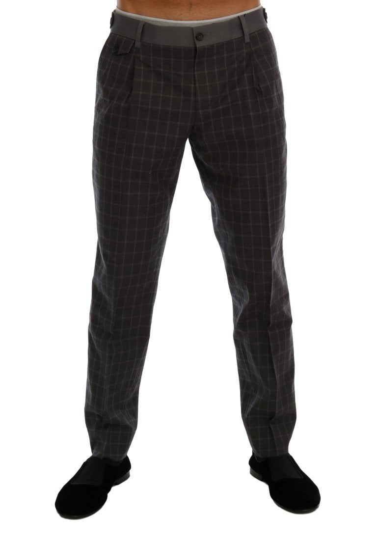 Gray Check Stretch Cotton Pants