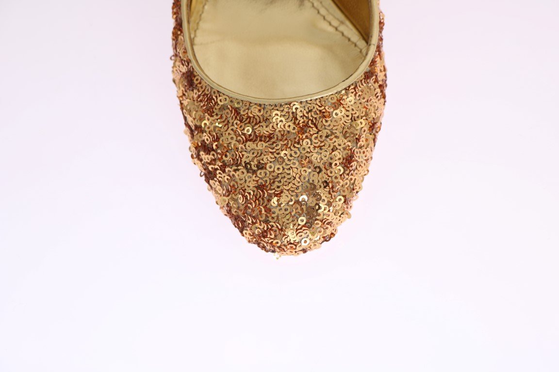 Gold Sequined Mary Janes Leather Shoes