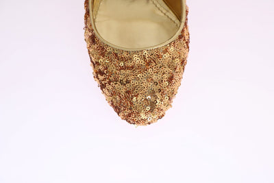 Gold Sequined Mary Janes Leather Shoes