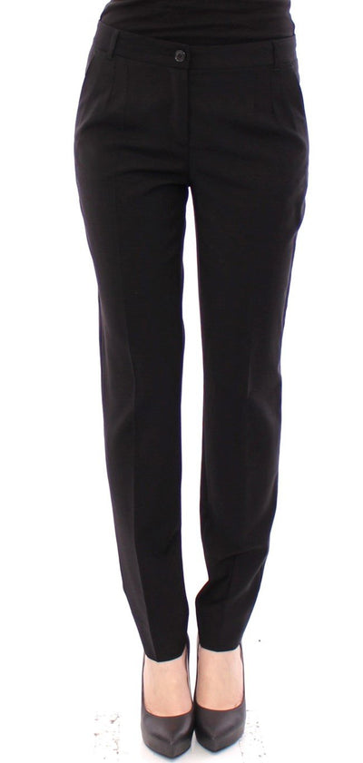 Black Virgin Wool Solid Pattern Dress Pants