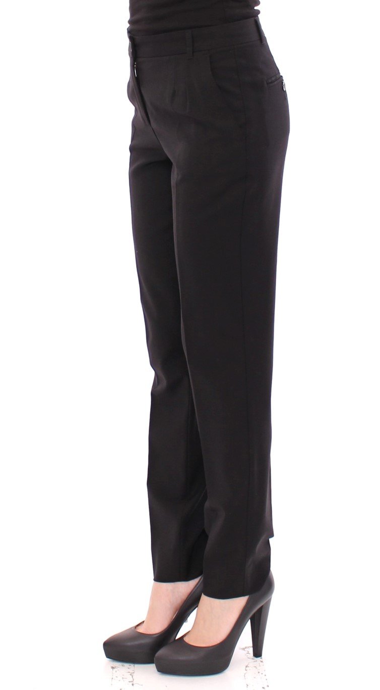 Black Virgin Wool Solid Pattern Dress Pants