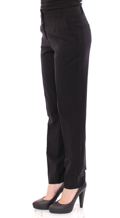 Black Virgin Wool Solid Pattern Dress Pants