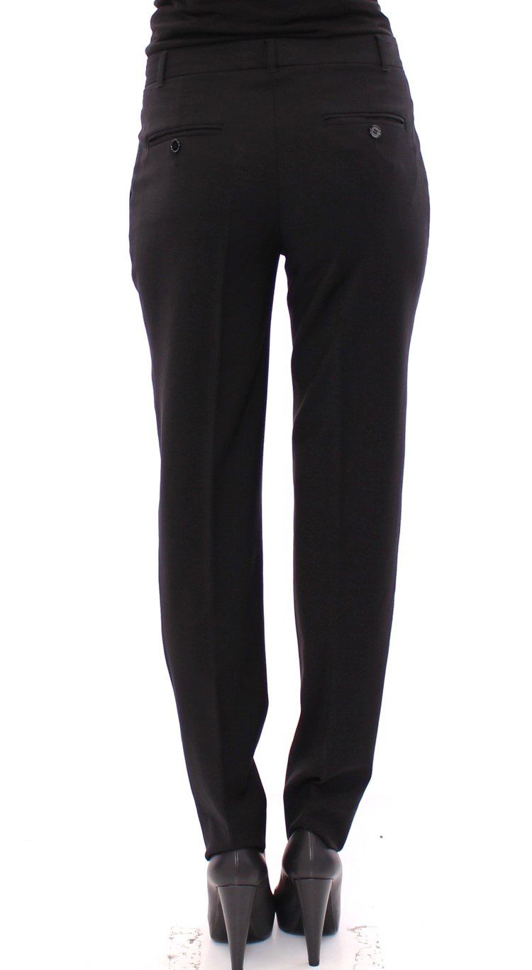 Black Virgin Wool Solid Pattern Dress Pants