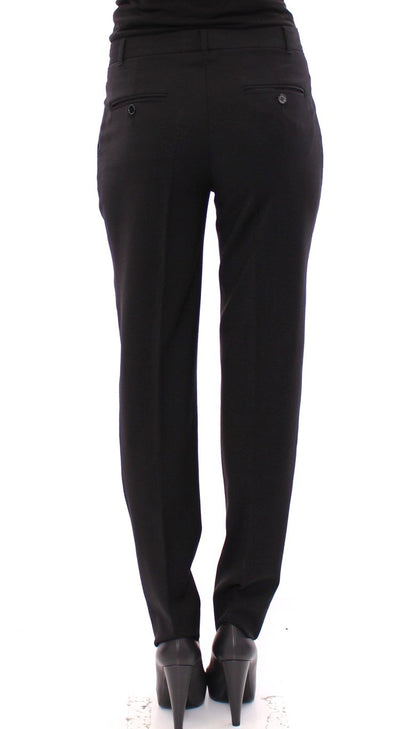 Black Virgin Wool Solid Pattern Dress Pants