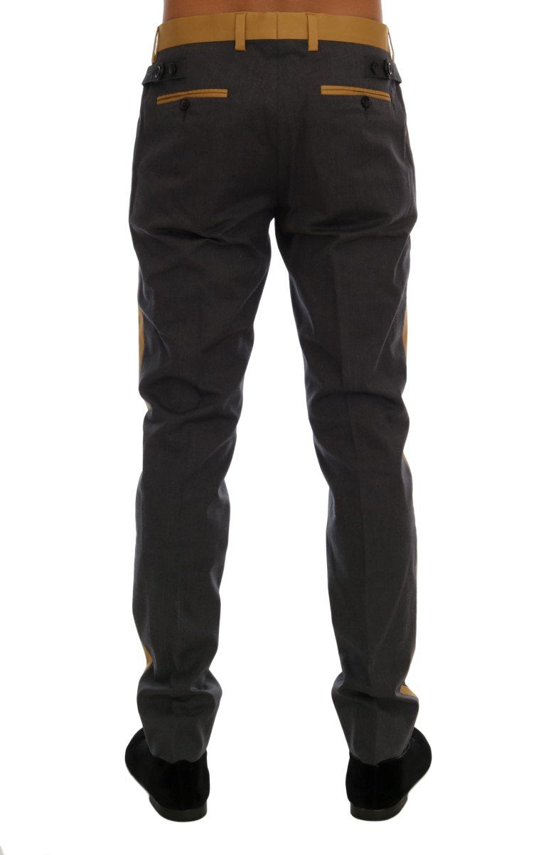 Gray Cotton Yellow Stripe Pants