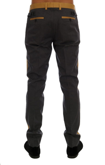 Gray Cotton Yellow Stripe Pants