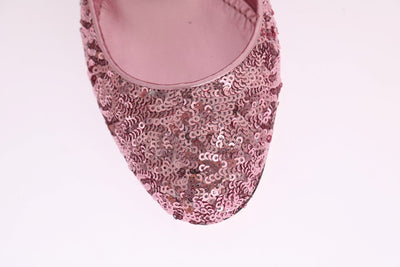 Pink Sequined Mary Janes Leather Shoes