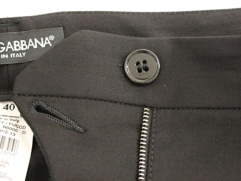 Black Virgin Wool Solid Pattern Dress Pants