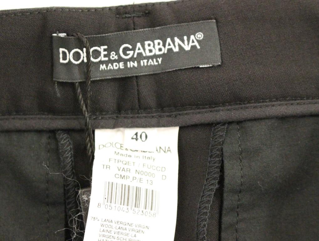 Black Virgin Wool Solid Pattern Dress Pants