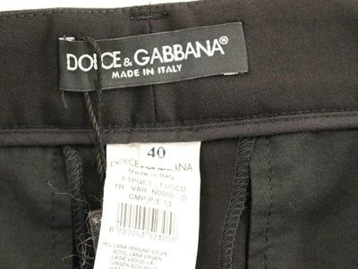 Black Virgin Wool Solid Pattern Dress Pants