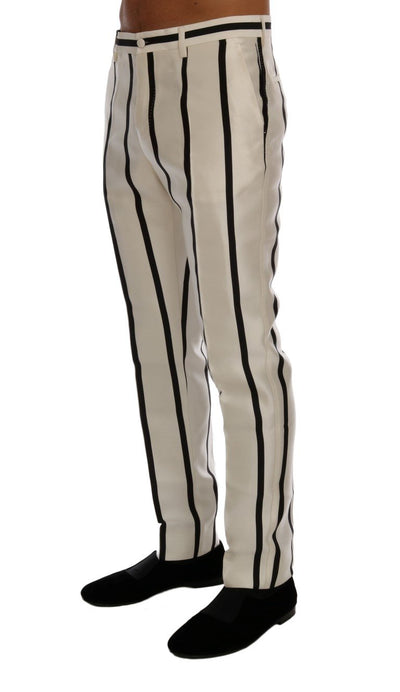White Black Striped 100% Silk Pants
