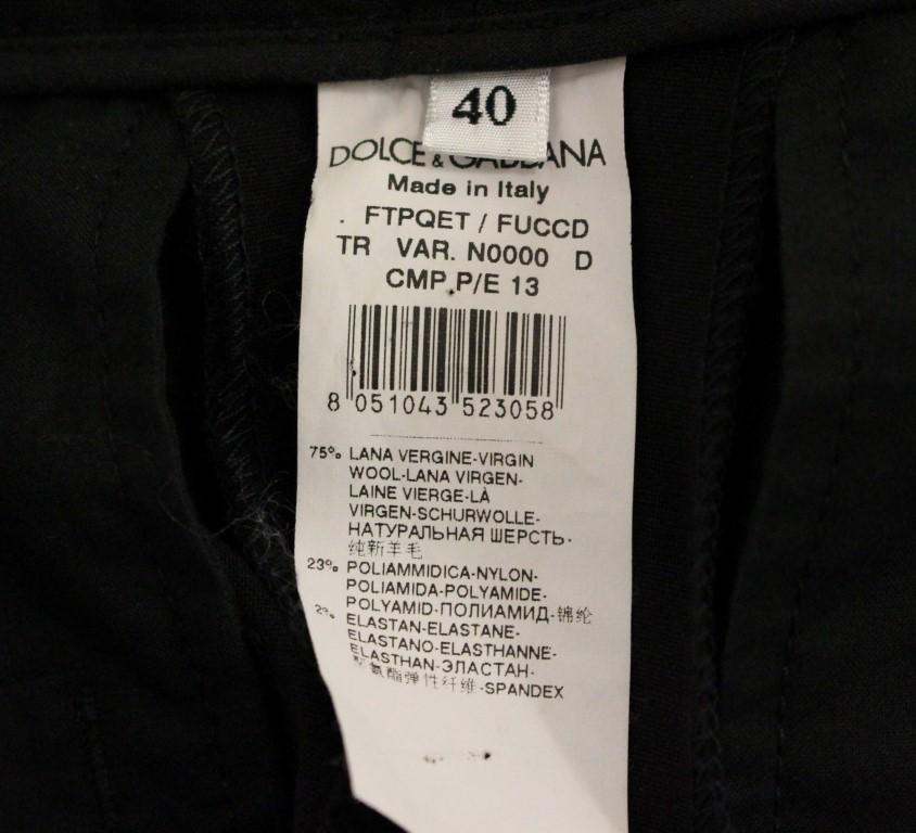 Black Virgin Wool Solid Pattern Dress Pants
