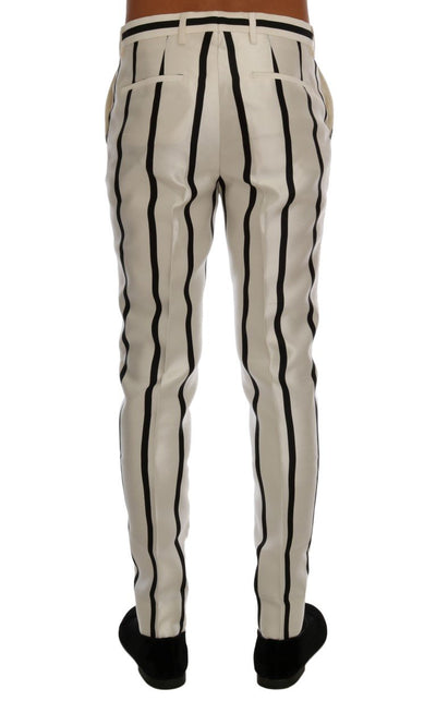 White Black Striped 100% Silk Pants